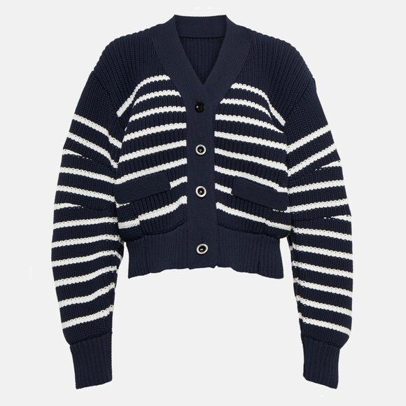 Sacai Horizontal Stripe Knit Cardigan in Navy, size Small - Picture 2 of 13